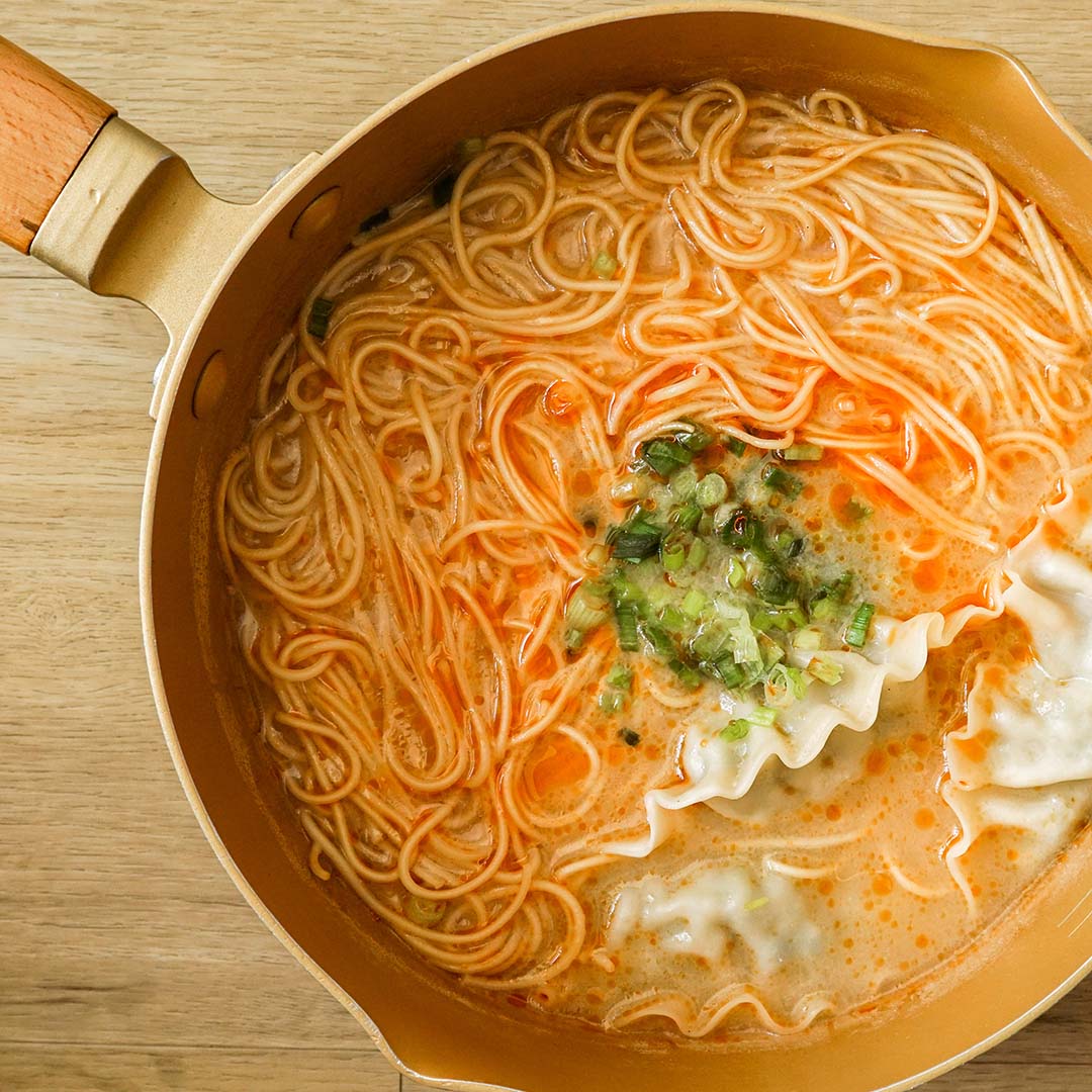 Express Spicy Miso Ramen with Dumplings