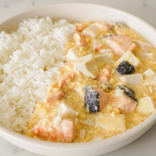 Salmon and Tofu in Silky Egg Gravy